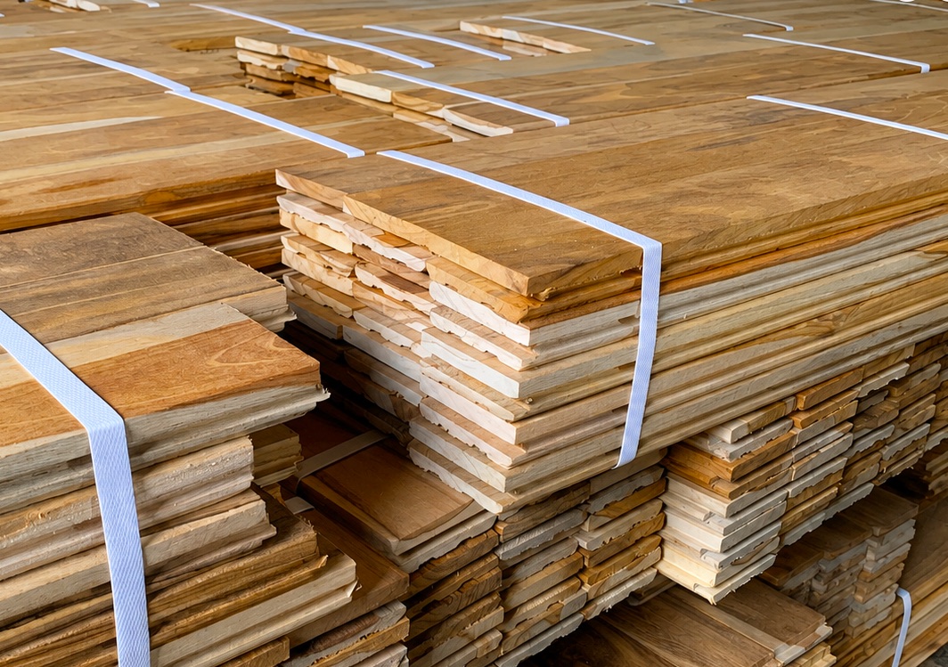 Finished flooring bundles at Savitri Timbers' facility